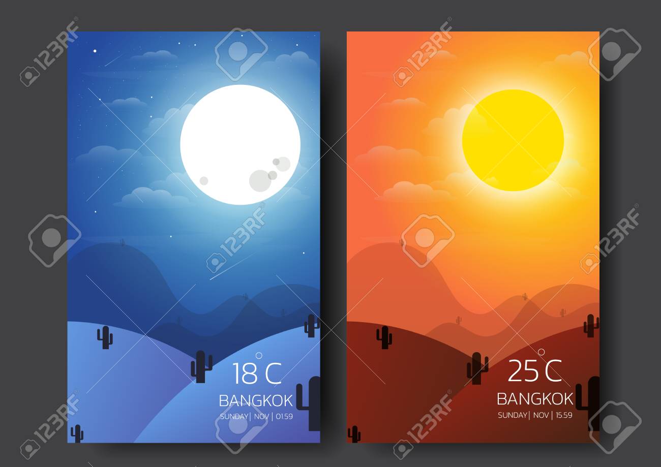Day And Night Landscape Desert Landscape With Moon Sun Cactus Shooting Star Illustration Vector Flat Design Royalty Free Cliparts Vectors And Stock Illustration Image 122273563