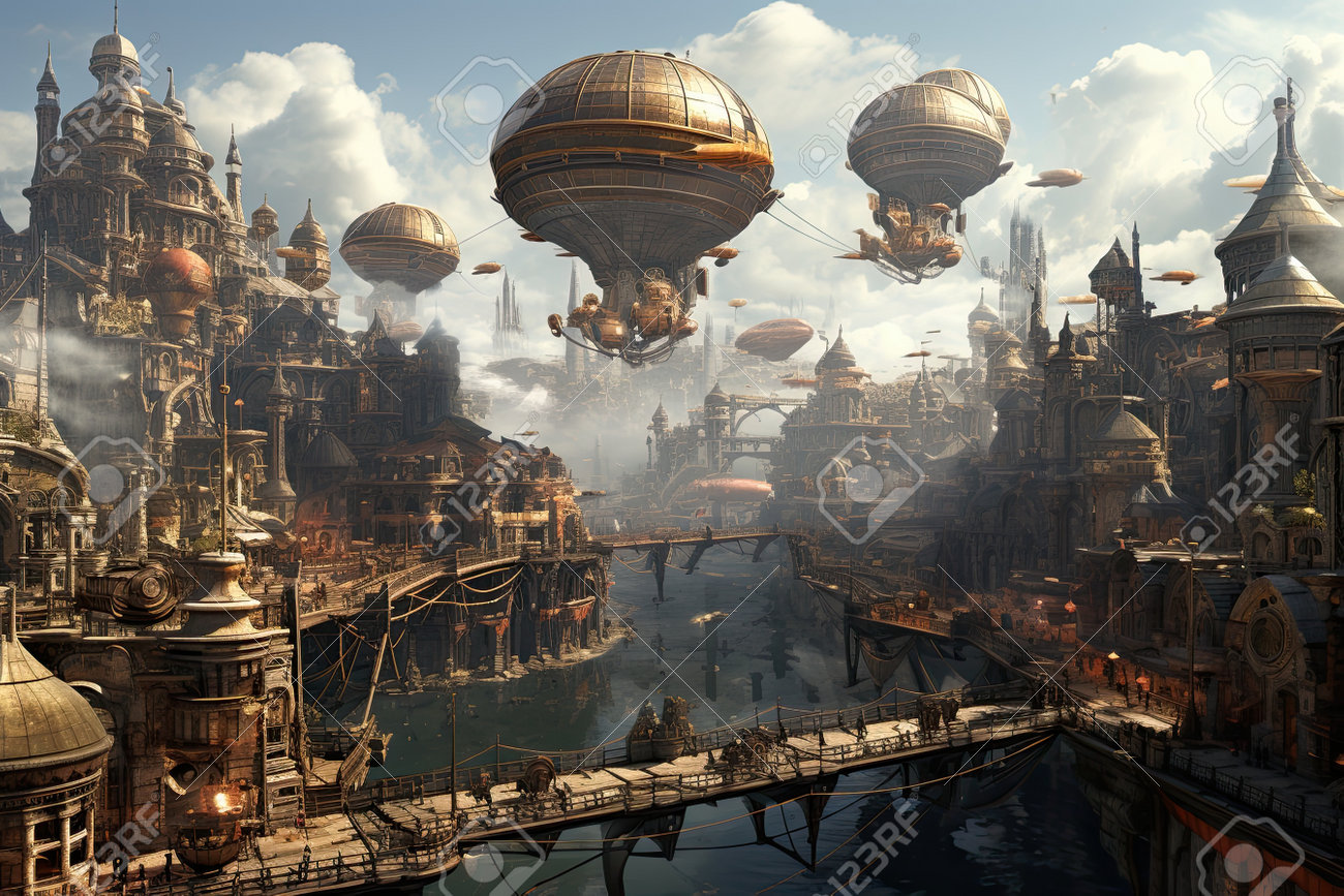 イギリスのロンドンの旧市街とファンタジーの風景3Dレンダリング