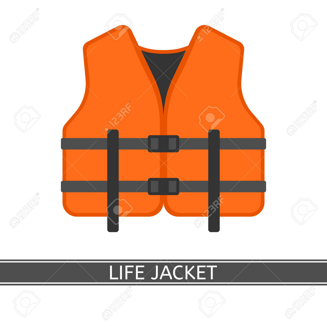 白い背景 フラットなスタイルで隔離されたオレンジのライフジャケットのベクトルイラスト のイラスト素材 ベクタ Image