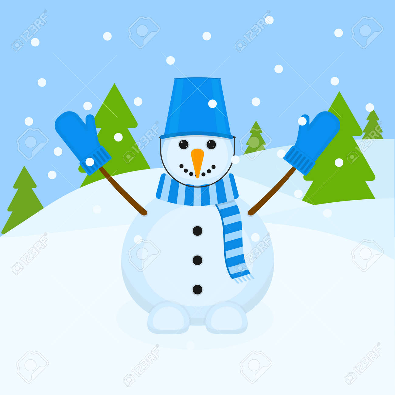 陽気な雪だるまと落ちる雪と冬の風景のベクトルイラスト クリスマスの楽しみのイラスト素材 ベクタ Image 陽気な雪だるまと落ちる雪と冬の風景のベクトルイラスト クリスマスの楽しみのイラスト素材 ベクタ Image