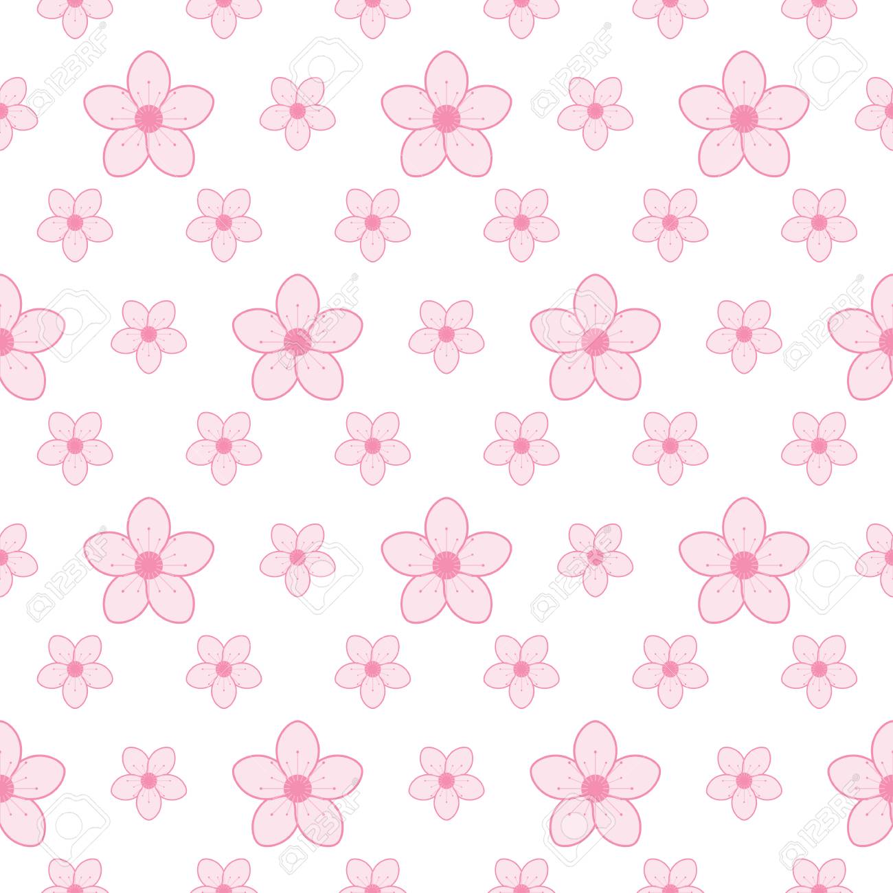 Seamless Pattern Of Pink Cherry Blossom Vector Illustration