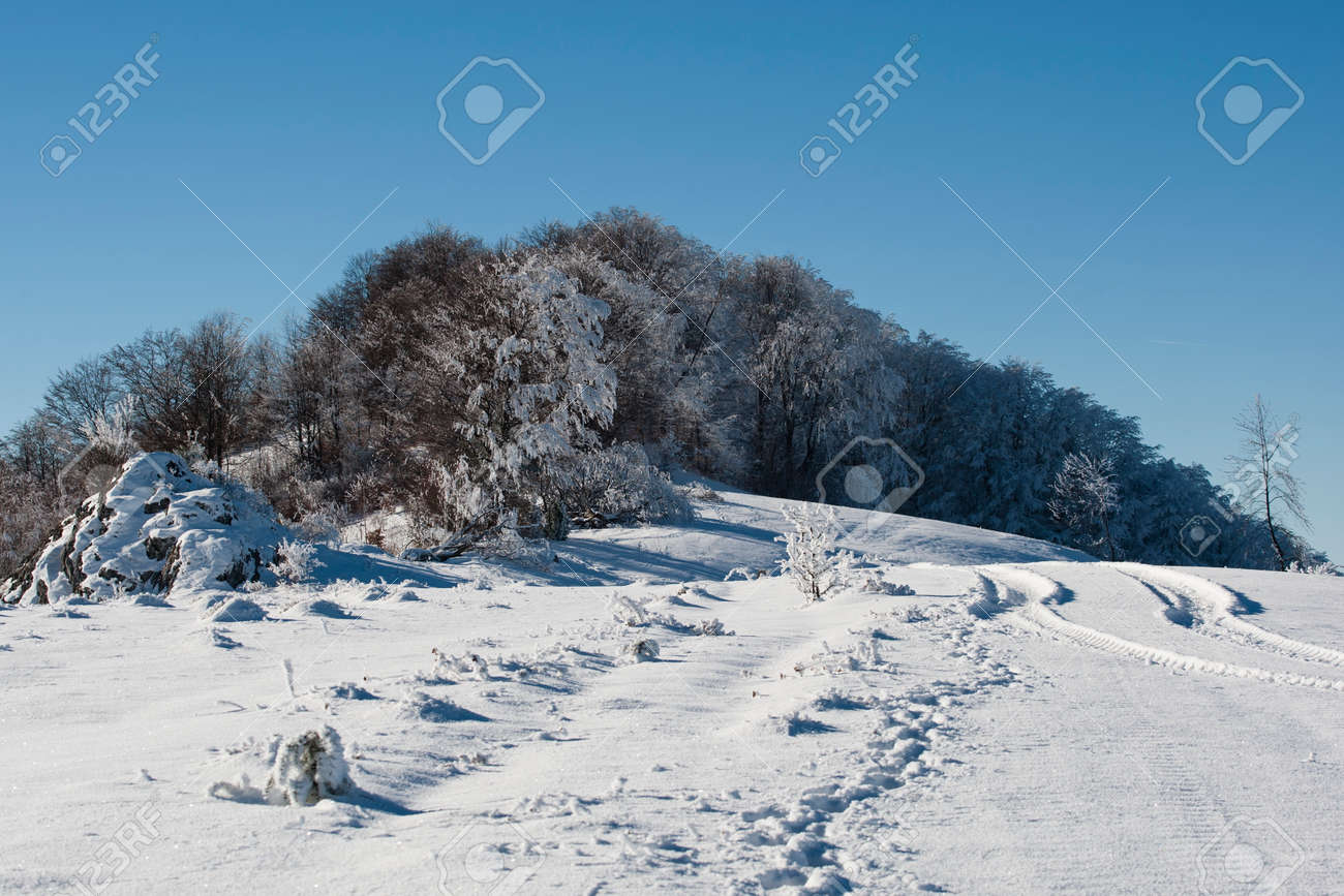 Paysage Ensoleillé Dans Le Village De Montagne Matin Dhiver Iltsi Village Des Carpates En Roumanie
