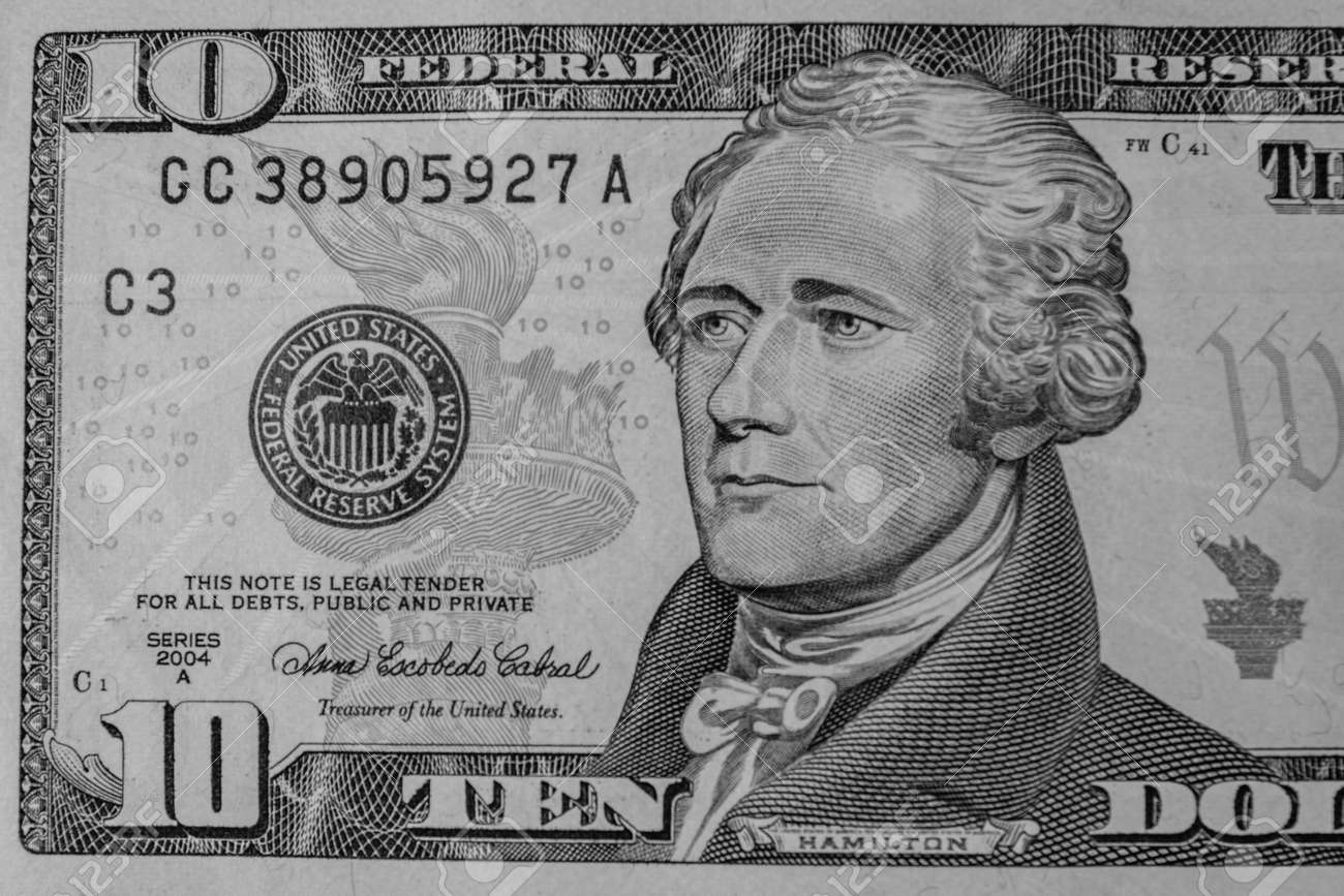 アメリカの10ドル紙幣のクローズアップの写真素材・画像素材 Image 122762935