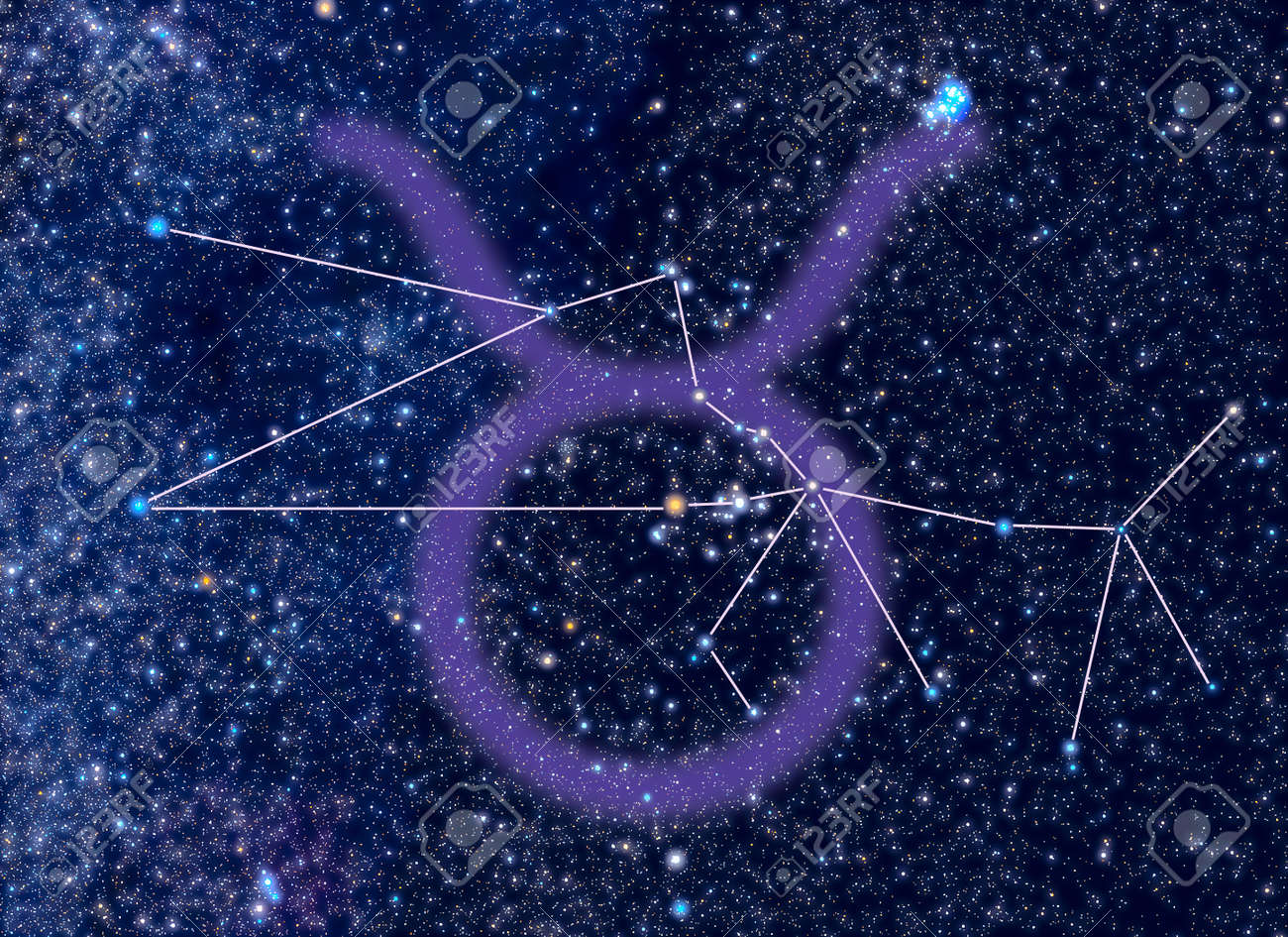 おうし座 雄牛 干支星座 おうし座サインは 5 月 21 日 4 月 日から期間まで対応し ます 星の空領域の外観の写真 リアルな夜間空星の明るさが正確に色し 位置が実際の星に対応 実質天の川パット の写真素材 画像素材 Image
