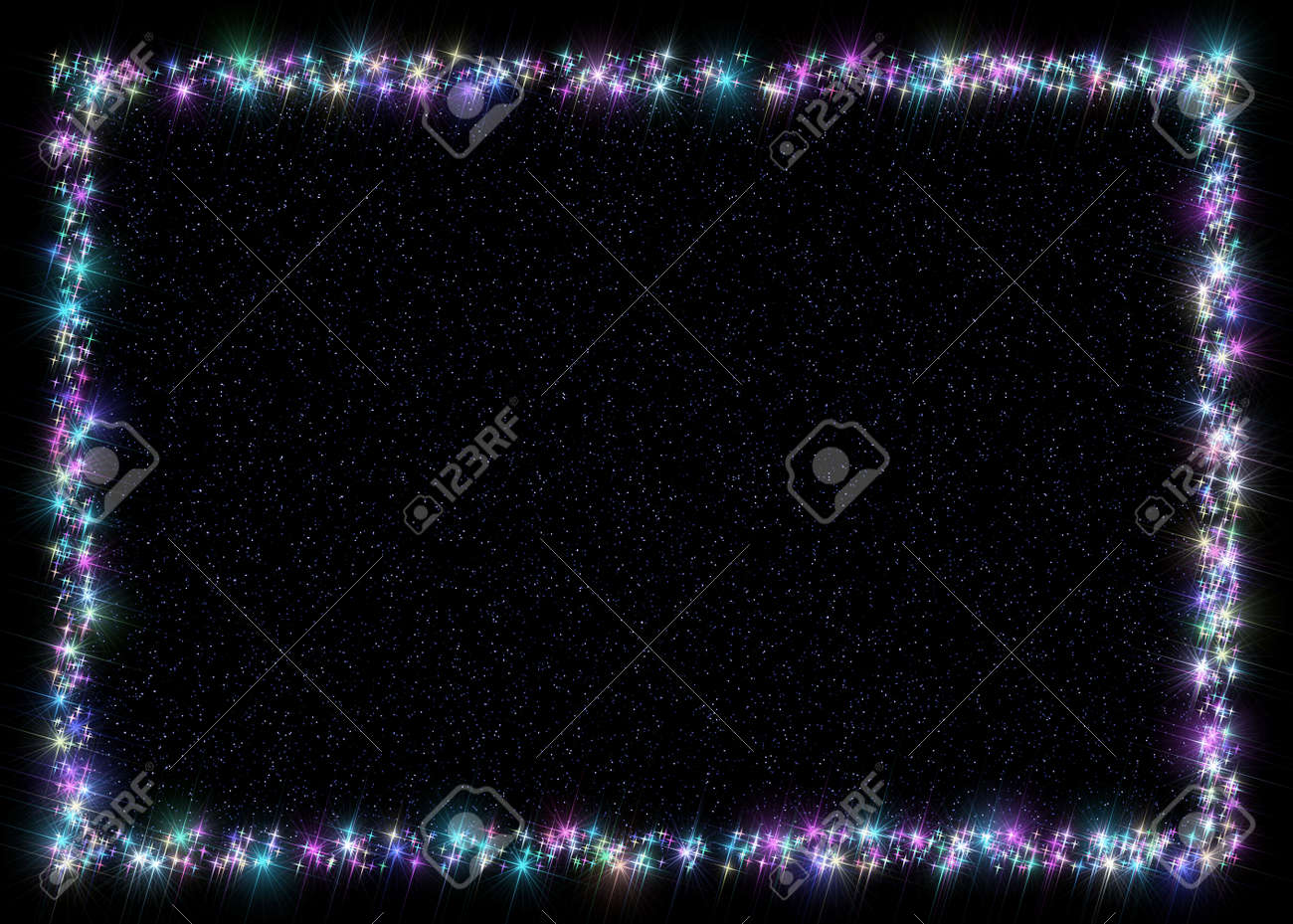 星空フレーム 境界線を持つ抽象的な星空の暗い背景から成るきらめき輝く多彩な星 テキストや画像を挿入するを提供しています の写真素材 画像素材 Image