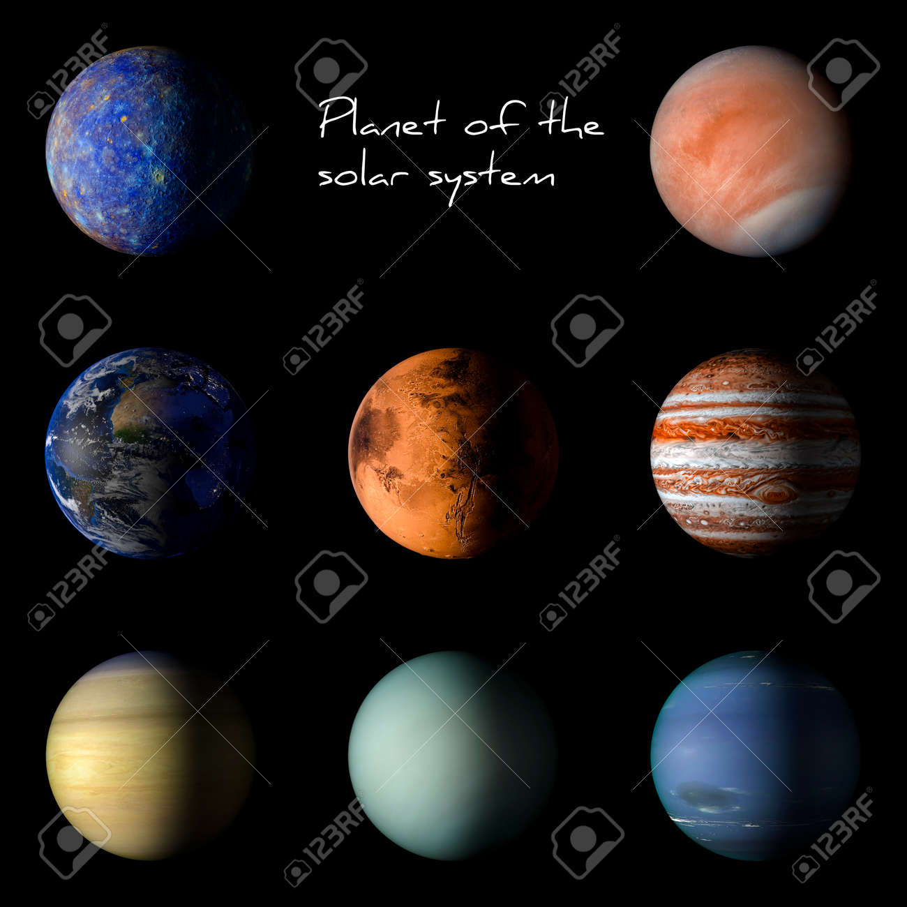 Set Of Solar System Planets On Black Background 3d Rendering