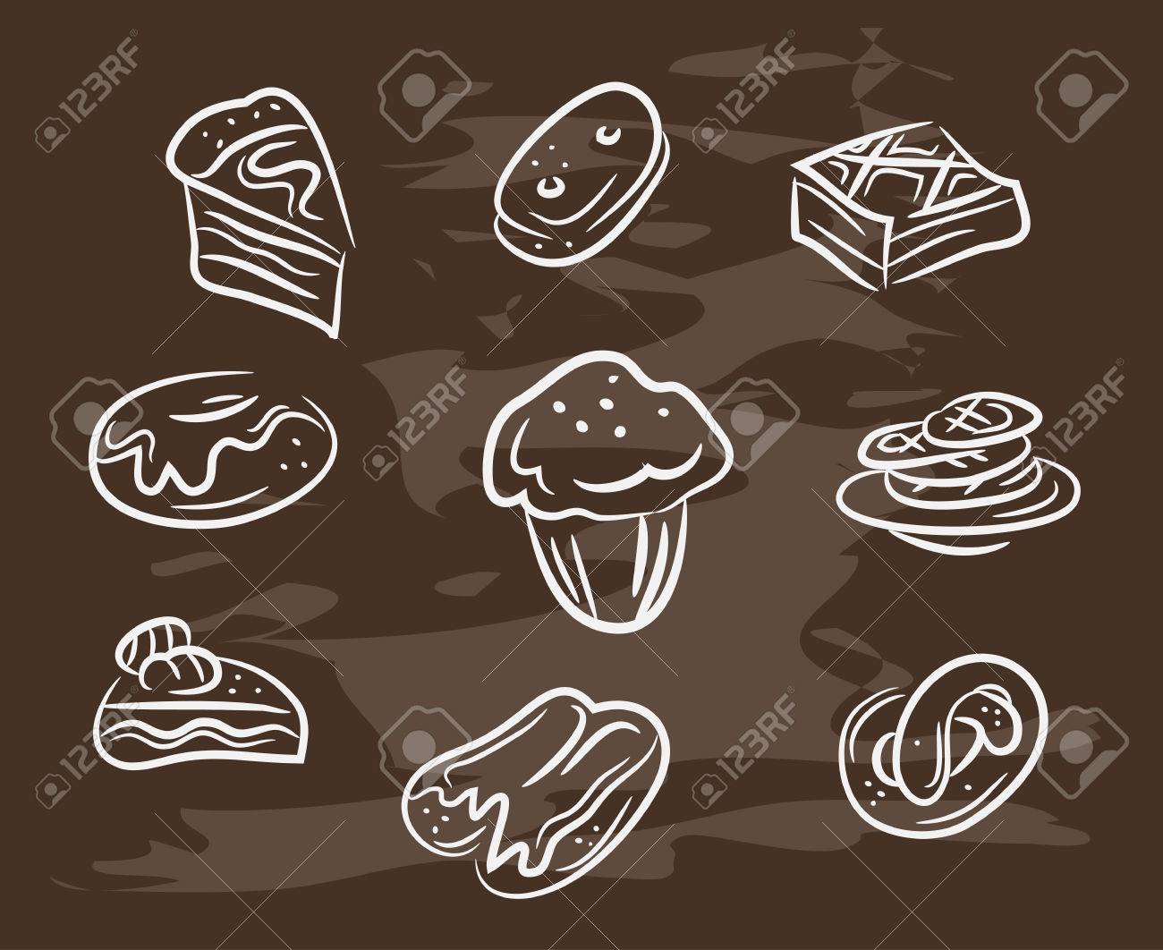 デザートのヴィンテージ コレクション デザートは黒板にチョークで手書きのスケッチ ベクトルの図 のイラスト素材 ベクタ Image