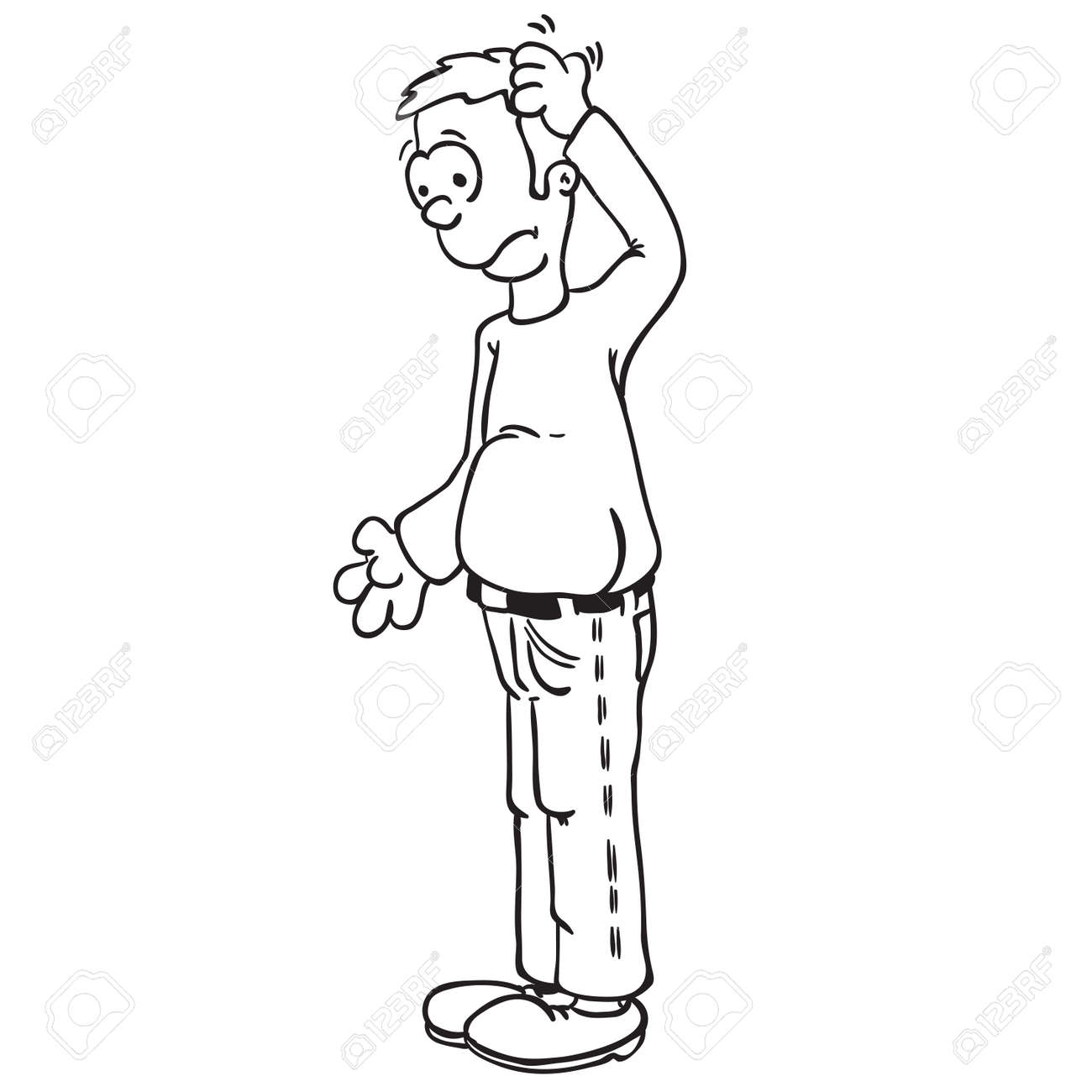 Einfache Schwarz Weiss Mann Der Seinen Kopf Cartoon Kratzen Lizenzfrei Nutzbare Vektorgrafiken Clip Arts Illustrationen Image 55349425