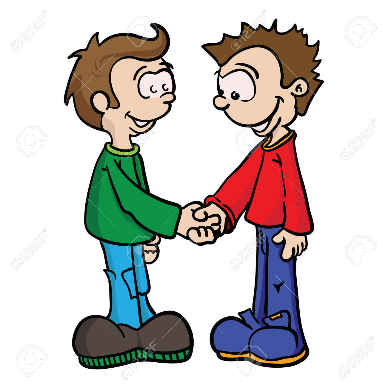 Cartoon Illustration Von Zwei Jungen Die Hande Schutteln Lizenzfrei Nutzbare Vektorgrafiken Clip Arts Illustrationen Image 55349575