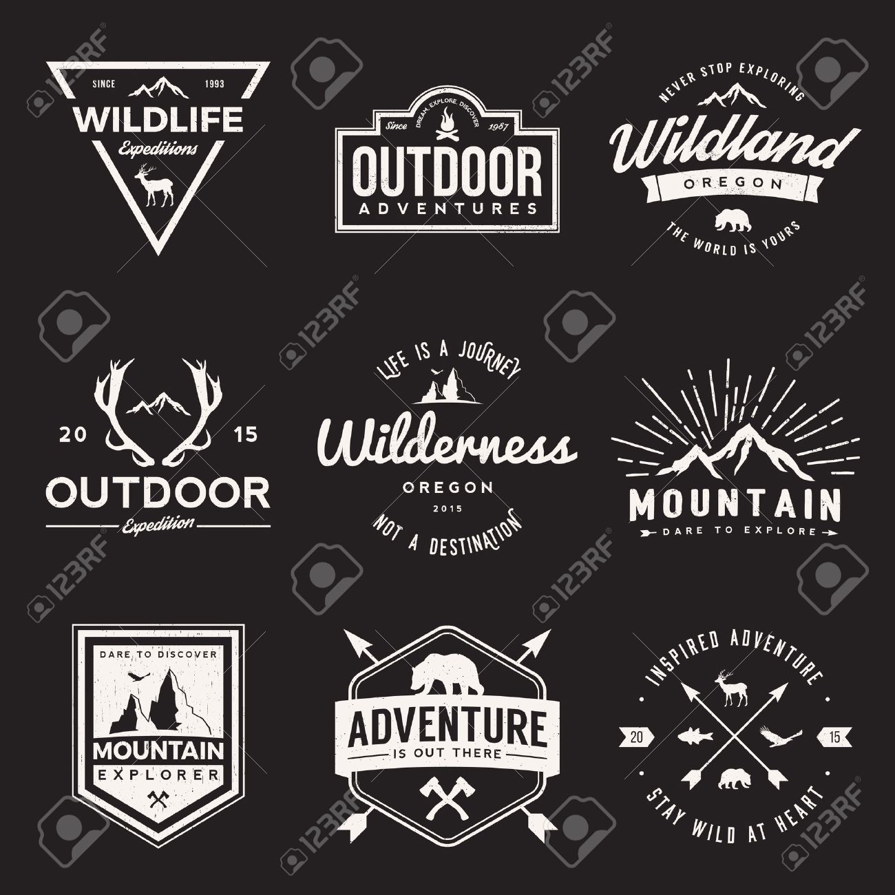 vector set of wilderness and nature exploration vintage logos vintage logo design