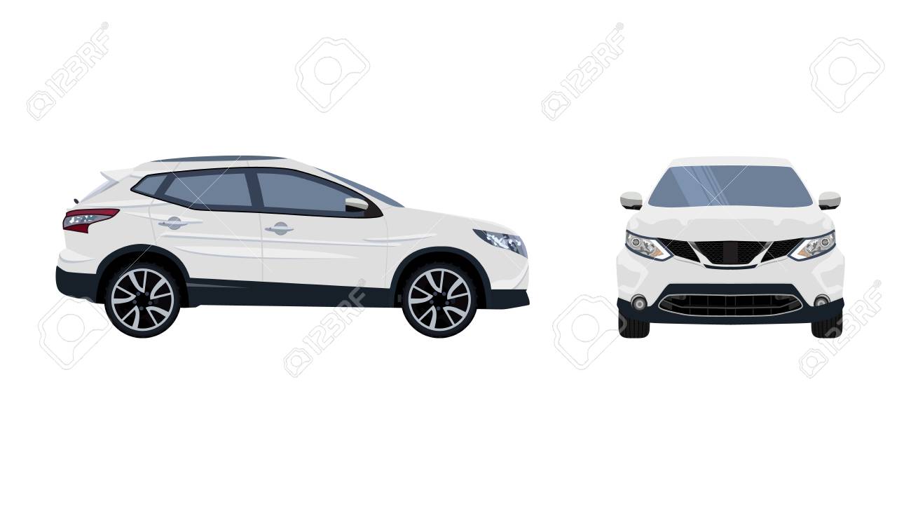 Sport car. Vector image of a white SUV car with black wheels. Solid, flat color design. No simple gradients . No gradient mesh. - 91213381 Sport car. Vector image of a white SUV car with black wheels. Solid, flat color design. No simple gradients . No gradient mesh. - 91213381