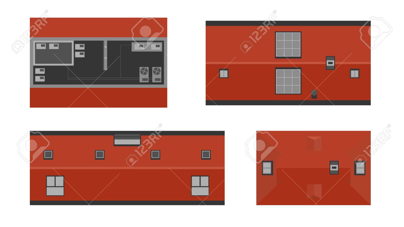 Set of buildings from above, top view. Realistic modern houses isolated on white background. City landscape elements. Simple cartoon cityscape. Flat style vector illustration. - 114296233 Set of buildings from above, top view. Realistic modern houses isolated on white background. City landscape elements. Simple cartoon cityscape. Flat style vector illustration. - 114296233