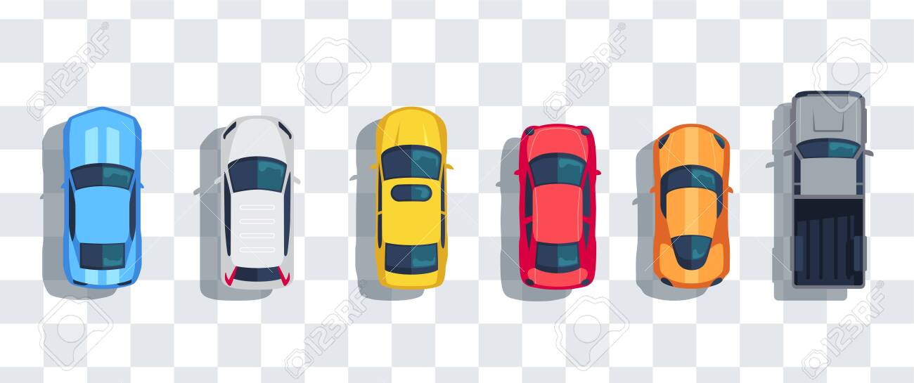 Cars set from above, top view isolated. Cute beautiful cartoon transport with shadows. Modern urban civilian vehicle. View from the bird's eye. Realistic car design. Flat style vector illustration. - 142904154 Cars set from above, top view isolated. Cute beautiful cartoon transport with shadows. Modern urban civilian vehicle. View from the bird's eye. Realistic car design. Flat style vector illustration. - 142904154