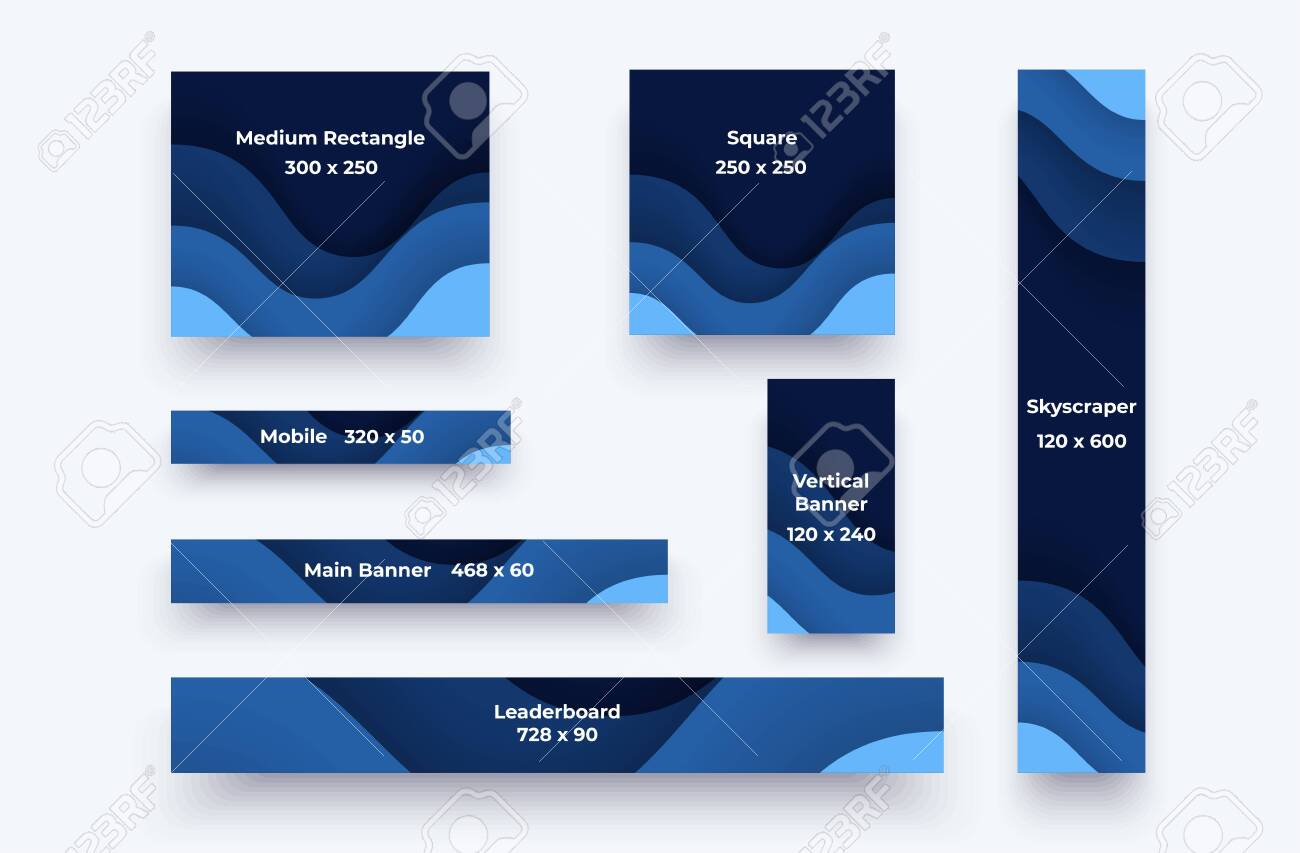 Banner And Ad Sizes Paper Cut Cover Templates Isolated Vertical And Horizontal Brochures Posters Simple Realistic Design Beautiful Background Flat Style Vector Eps10 Illustration Blue Color Royalty Free Cliparts Vectors And Stock