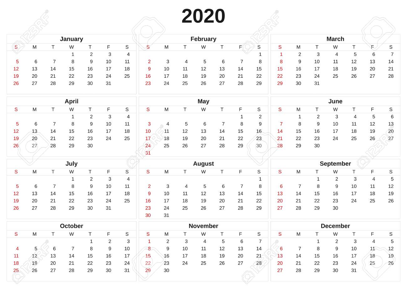 a 2020 annual calendar with white background annual calendar