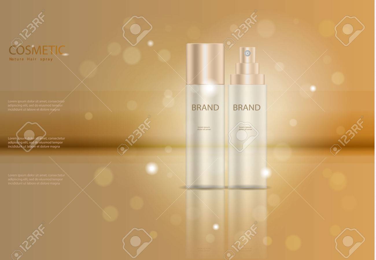 化粧品ポスター 広告テンプレート化粧髪スプレー ボトル保湿クリームや液体のパッケージ デザインです 透明の 3 D ベクトルの図 のイラスト素材 ベクタ Image