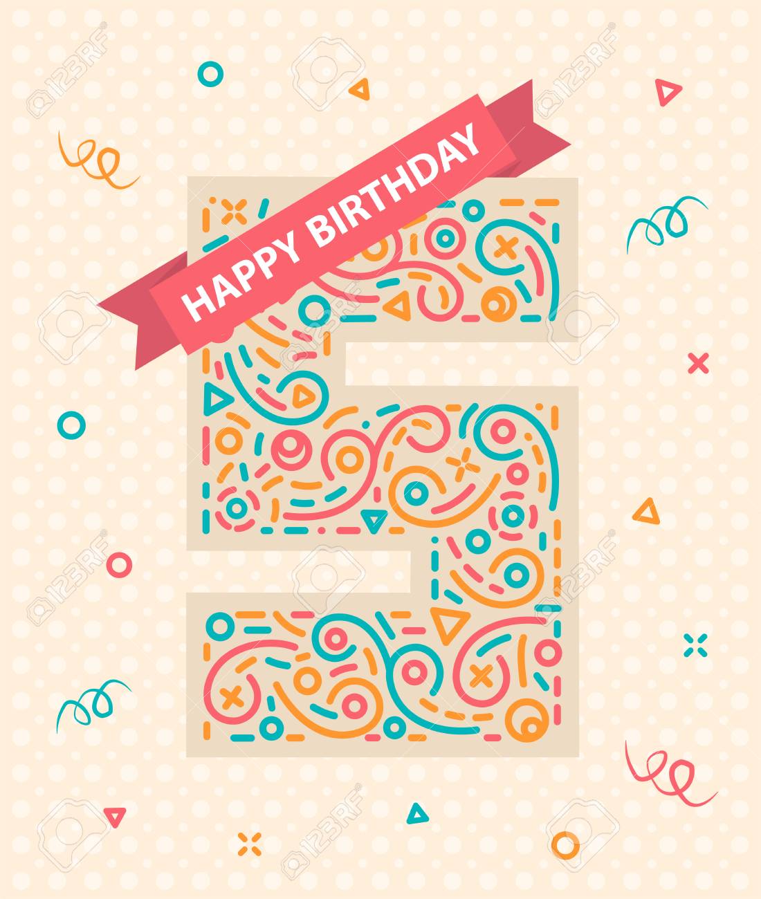 Joyeux Anniversaire Numero 5 Cartes De Voeux Pour Cinq Ans Clip Art Libres De Droits Vecteurs Et Illustration Image