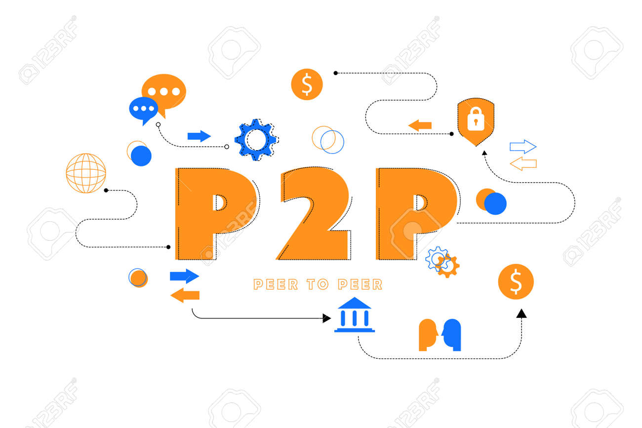 The Letter Or Word Of P2p (peer To Peer) With The Icon For Presentation,  Web Banner, Article. Cryptocurrency Transfer Money And High-security  Concept. Royalty Free SVG, Cliparts, Vectors, and Stock Illustration. Image