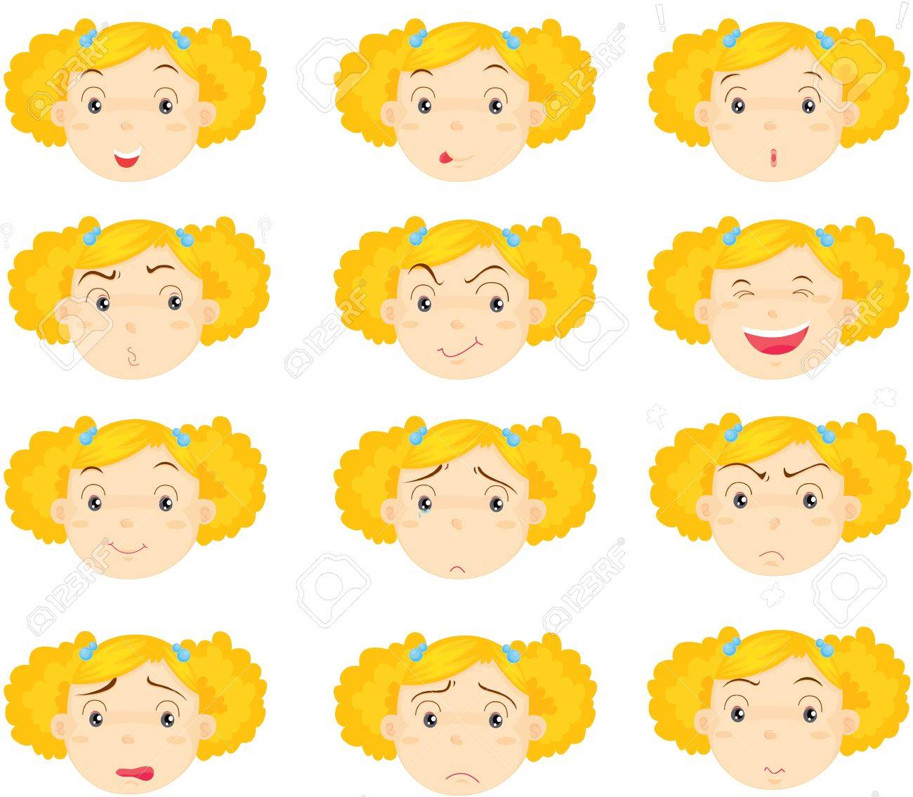 Ilustracion De Una Nina Se Enfrenta En Varios Estados De Animo