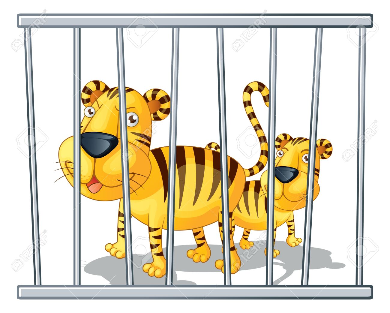 檻の中の 2 つのトラのイラスト の写真素材 画像素材 Image