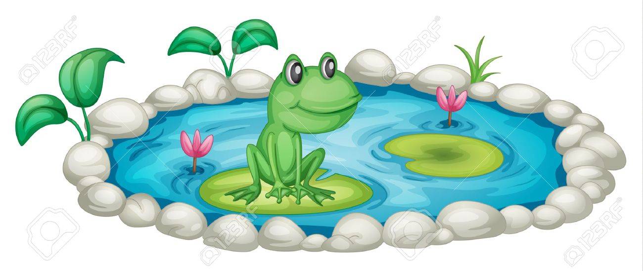 Illustration D Un Petit Etang Avec Une Grenouille Clip Art Libres De Droits Vecteurs Et Illustration Image 13300515