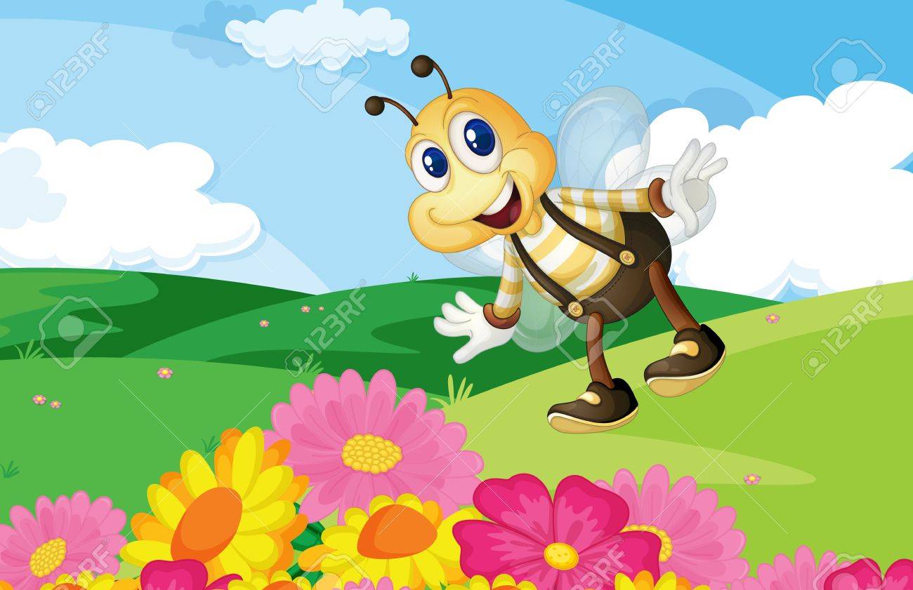お花畑にかわいい蜂 のイラスト素材 ベクタ Image