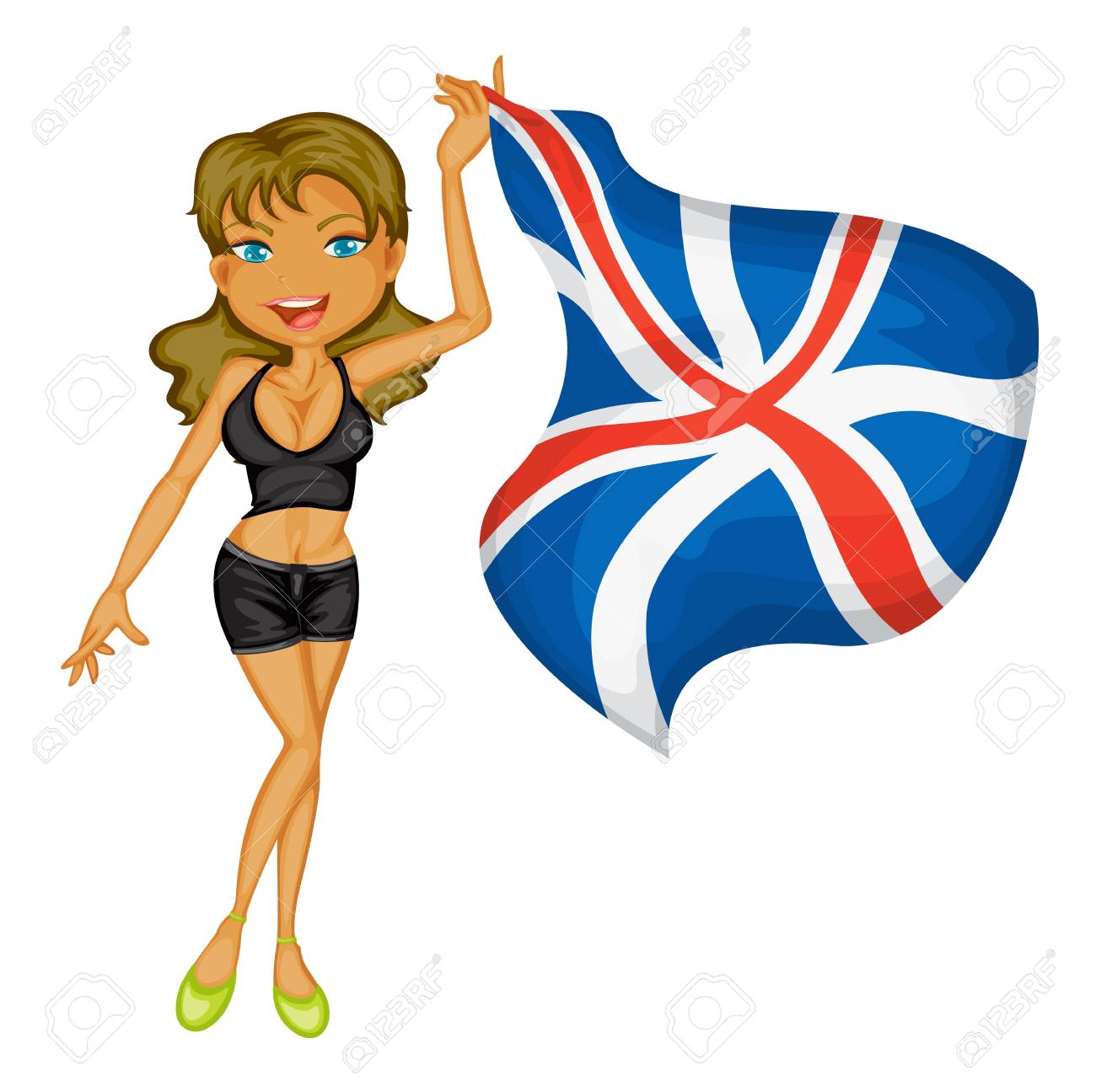 旗を振っている女性のイラストのイラスト素材 ベクタ Image