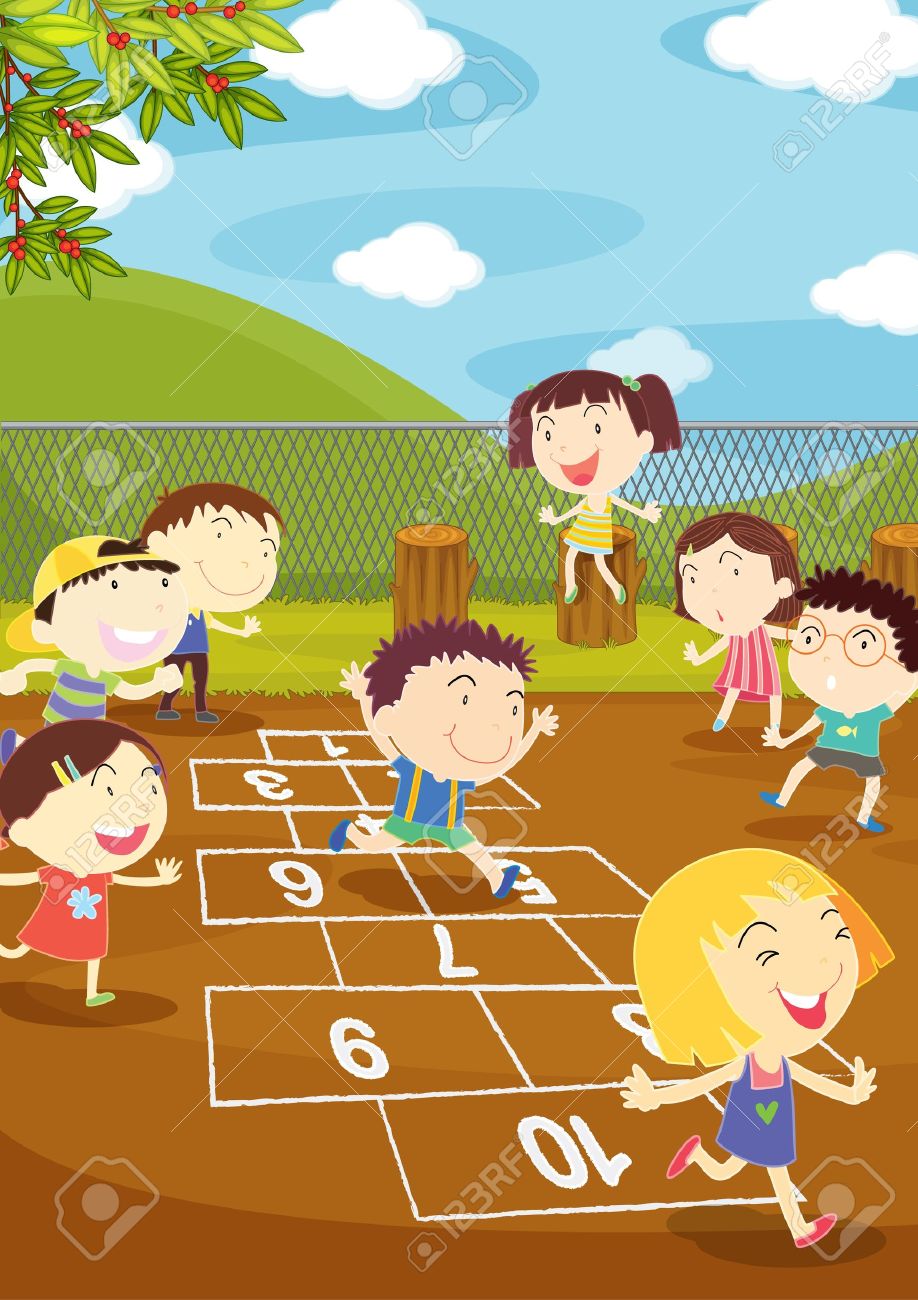 Illustration Of Kids Playing Hopscotch In A Playground Royalty Free SVG,  Cliparts, Vectors, and Stock Illustration. Image 13424919., image size:918x1300