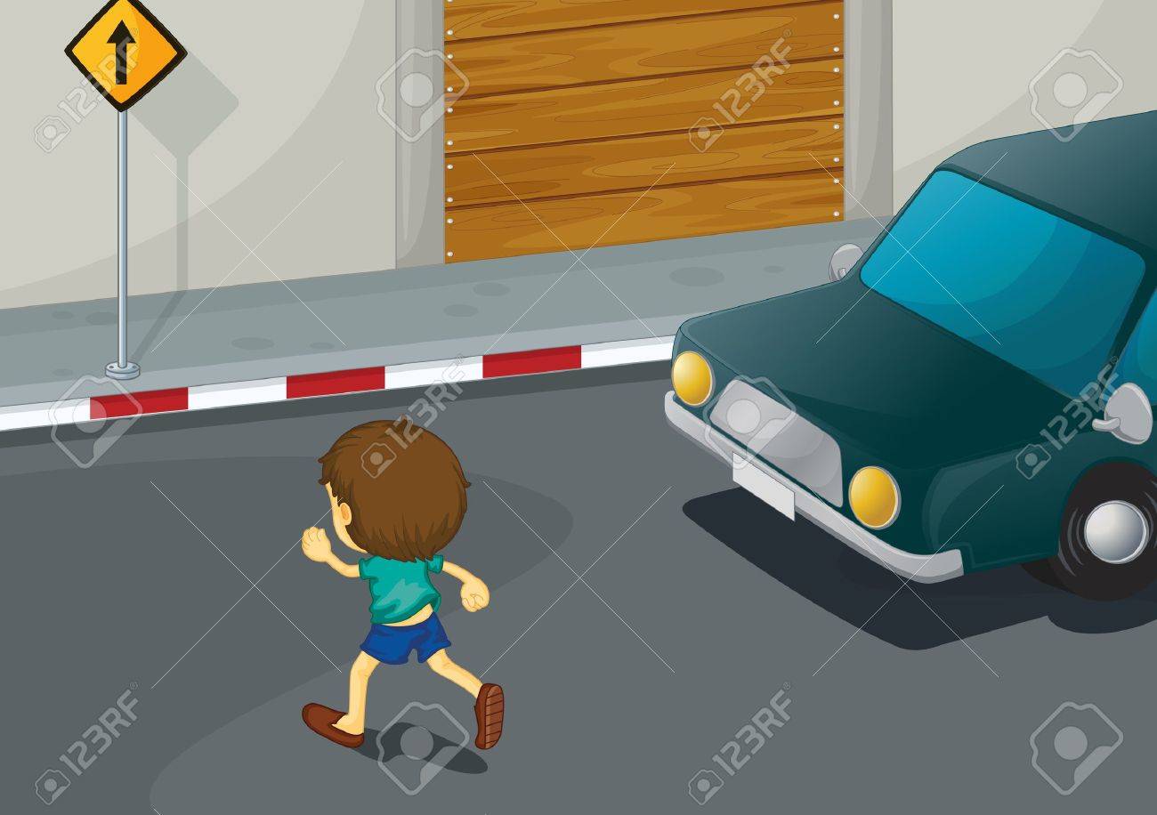 Ilustración De Un Niño Cruzando La Calle Ilustraciones Vectoriales ...