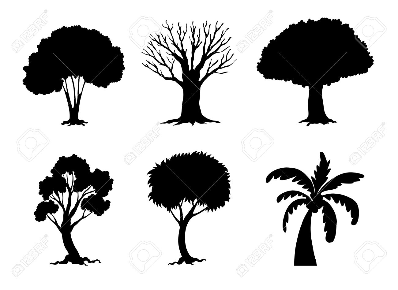 ilustración de siluetas de árboles y plantas ilustraciones