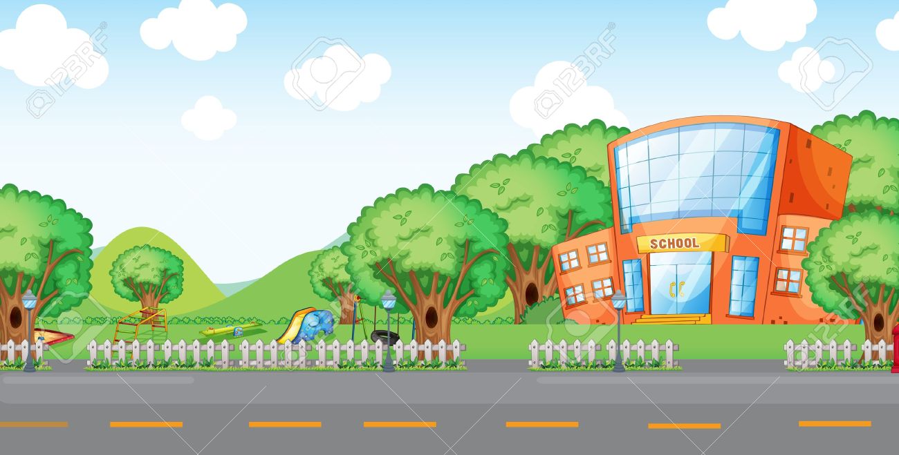 illustration of empty yard and school royalty free cliparts vectors road school
