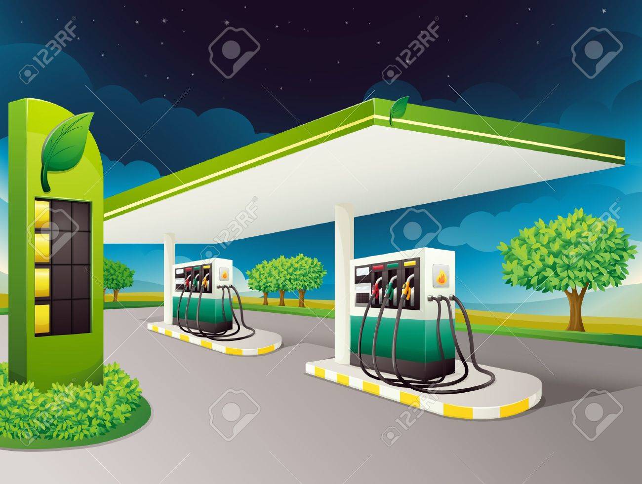 Illustration Of A Petrol Pump On A Road 