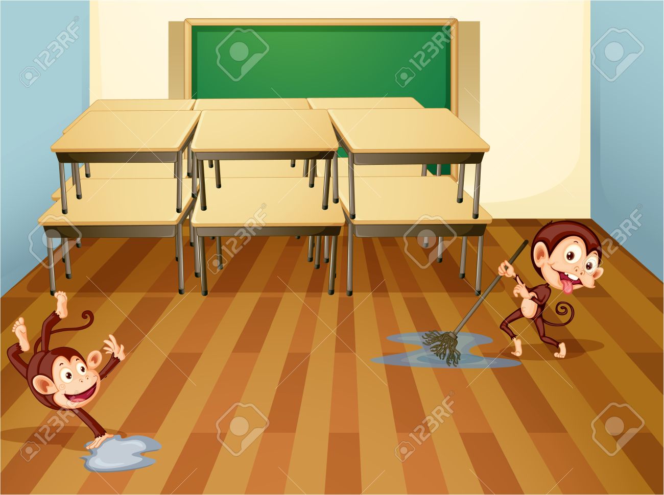 教室の掃除サルのイラスト のイラスト素材 ベクタ Image