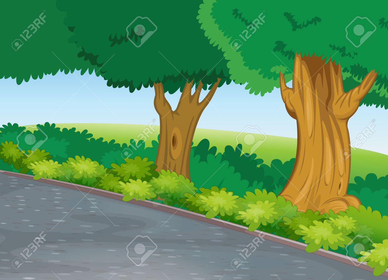 美しい自然の中で道路の横にあるツリーの図 のイラスト素材 ベクタ Image