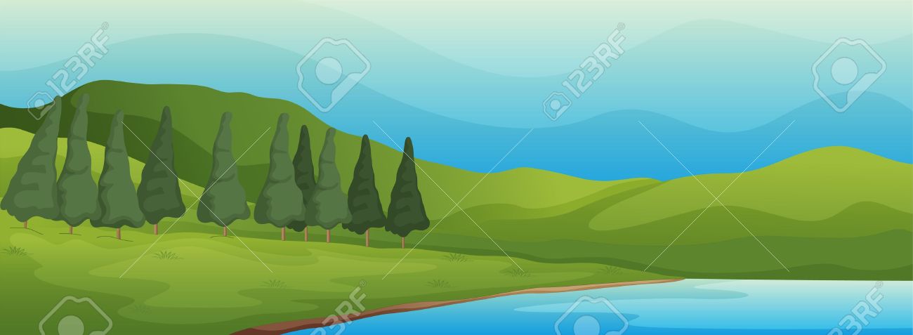 緑の風景 湖のイラスト のイラスト素材 ベクタ Image