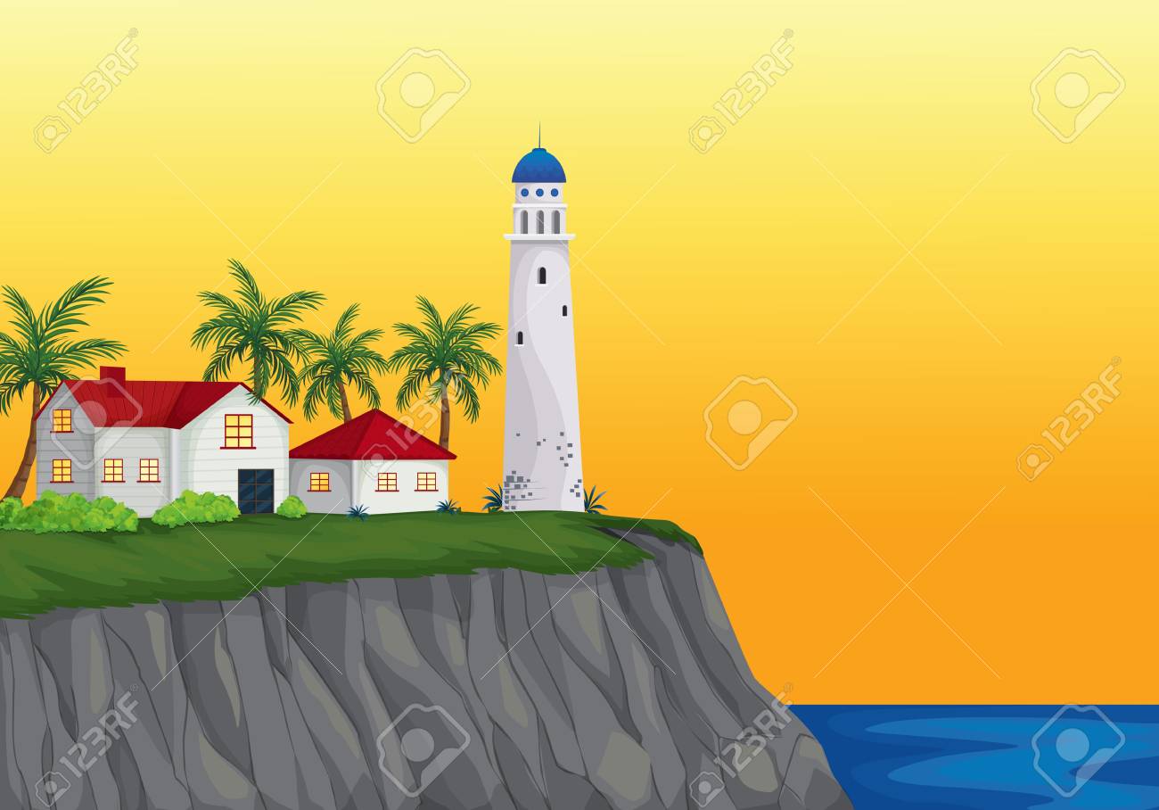 光の家 水の近くのアパートのイラスト のイラスト素材 ベクタ Image