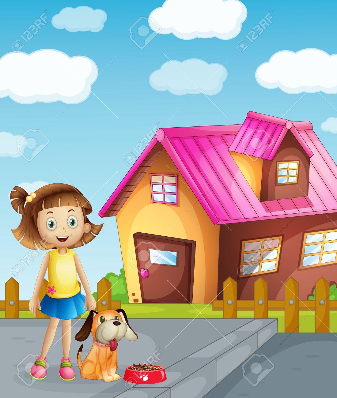 Illustration Of A Girl, Dog And House In A Beautiful Nature Royalty Free  SVG, Cliparts, Vectors, and Stock Illustration. Image 15667883., image size:1100x1300