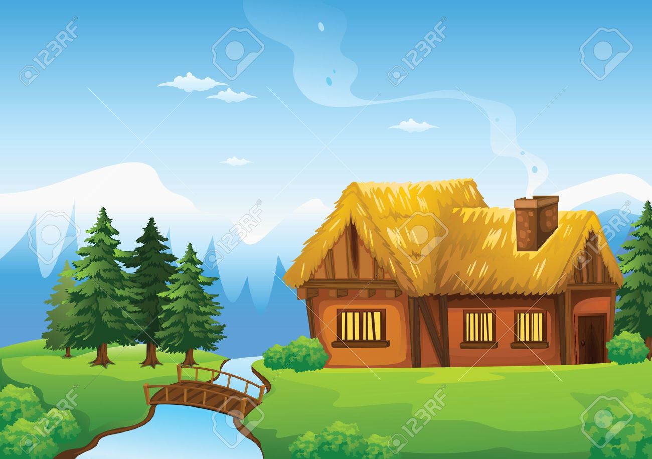 illustration of a house and bridge in beautiful nature - 15864232 illustration of a house and bridge in beautiful nature - 15864232