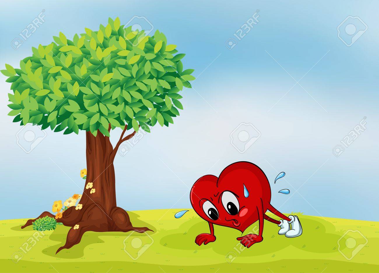 心と美しい自然の中の木のイラストのイラスト素材 ベクタ Image