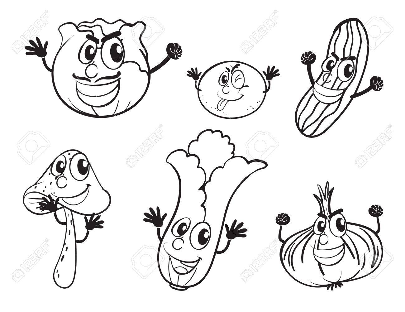 いろいろな野菜を白に詳細なイラスト のイラスト素材 ベクタ Image