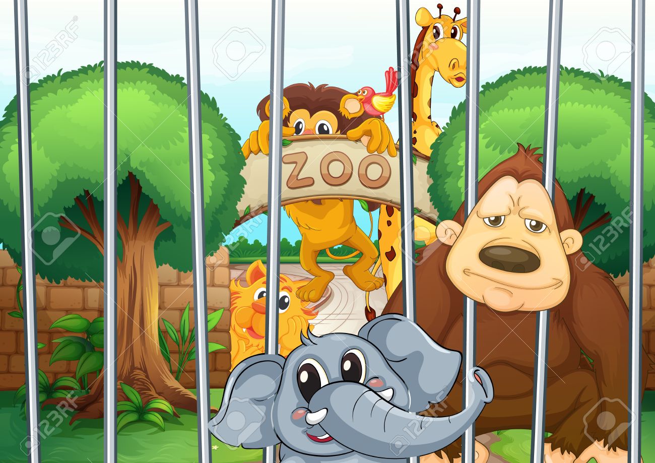 Illustration Of A Zoo And The Animals In A Beautiful Nature ...