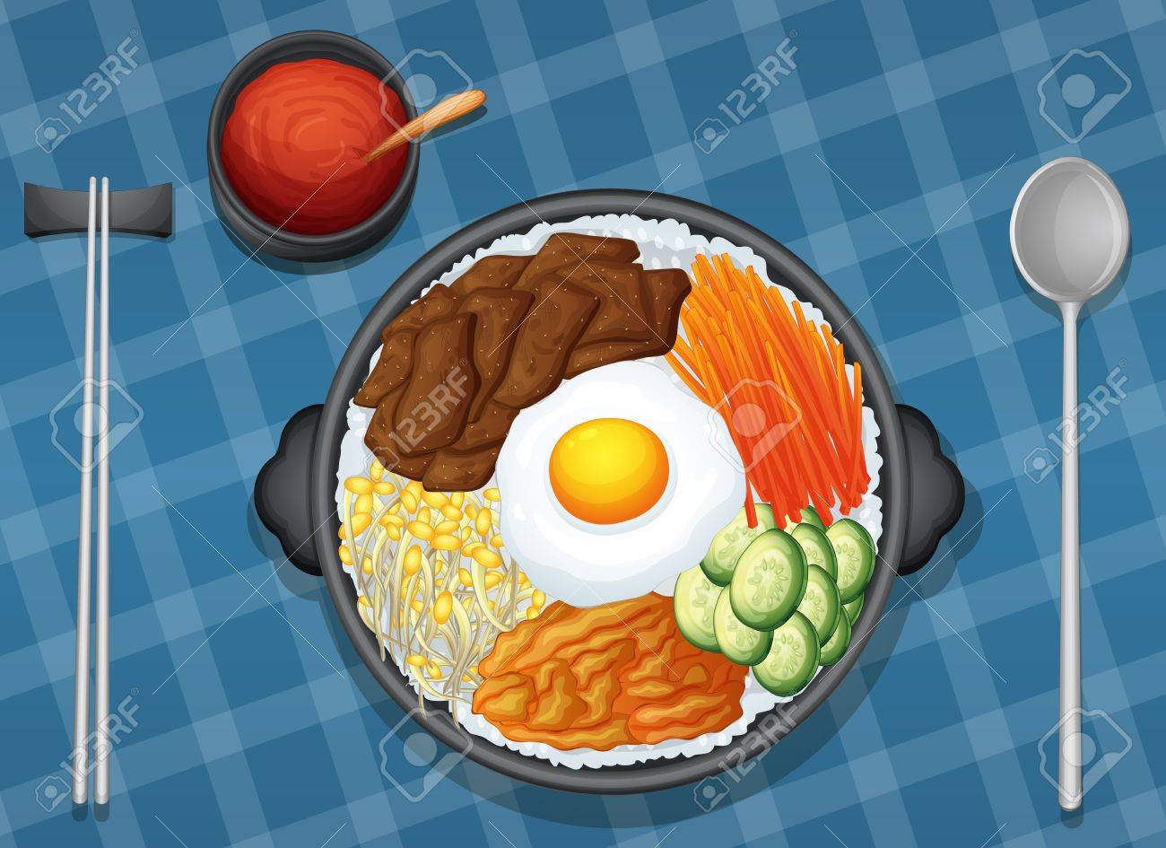 青色の背景に食べ物のイラストのイラスト素材 ベクタ Image 青色の背景に食べ物のイラストのイラスト素材 ベクタ Image