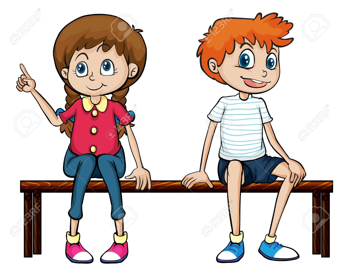 Illustration Of A Boy And A Girl Sitting On A Bench On A White Royalty Free Cliparts Vectors And Stock Illustration Image 17100464