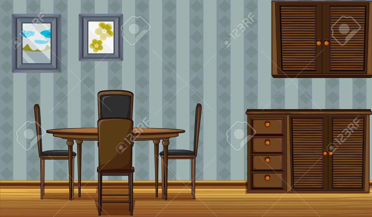 Ilustración De Una Mesa De Comedor Y Un Armario En Una Habitación ... Ilustración De Una Mesa De Comedor Y Un Armario En Una Habitación ...
