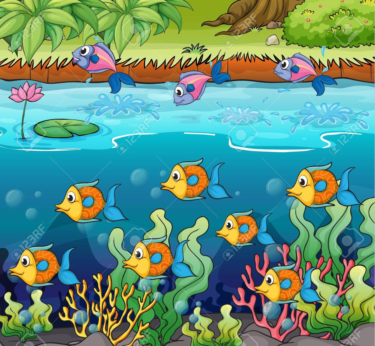 Resultado de imagen para rio con peces animados