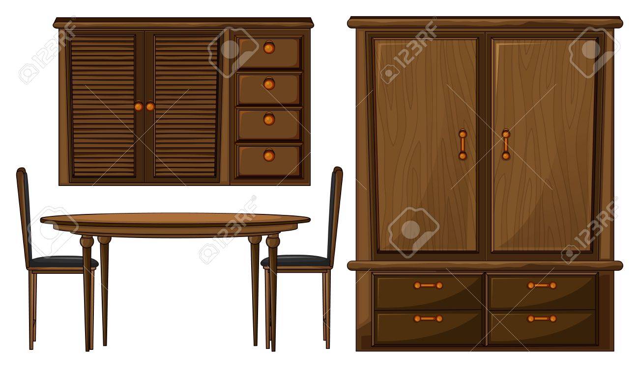 Ilustración De Una Mesa De Comedor Y Un Armario En Un Fondo Blanco ... Ilustración De Una Mesa De Comedor Y Un Armario En Un Fondo Blanco ...