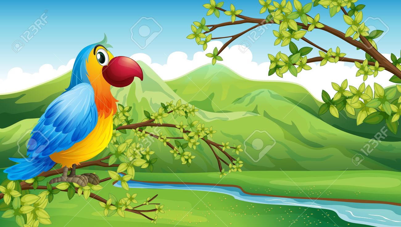 Illustration Of A Colorful Bird Near The Mountain Royalty Free SVG ...