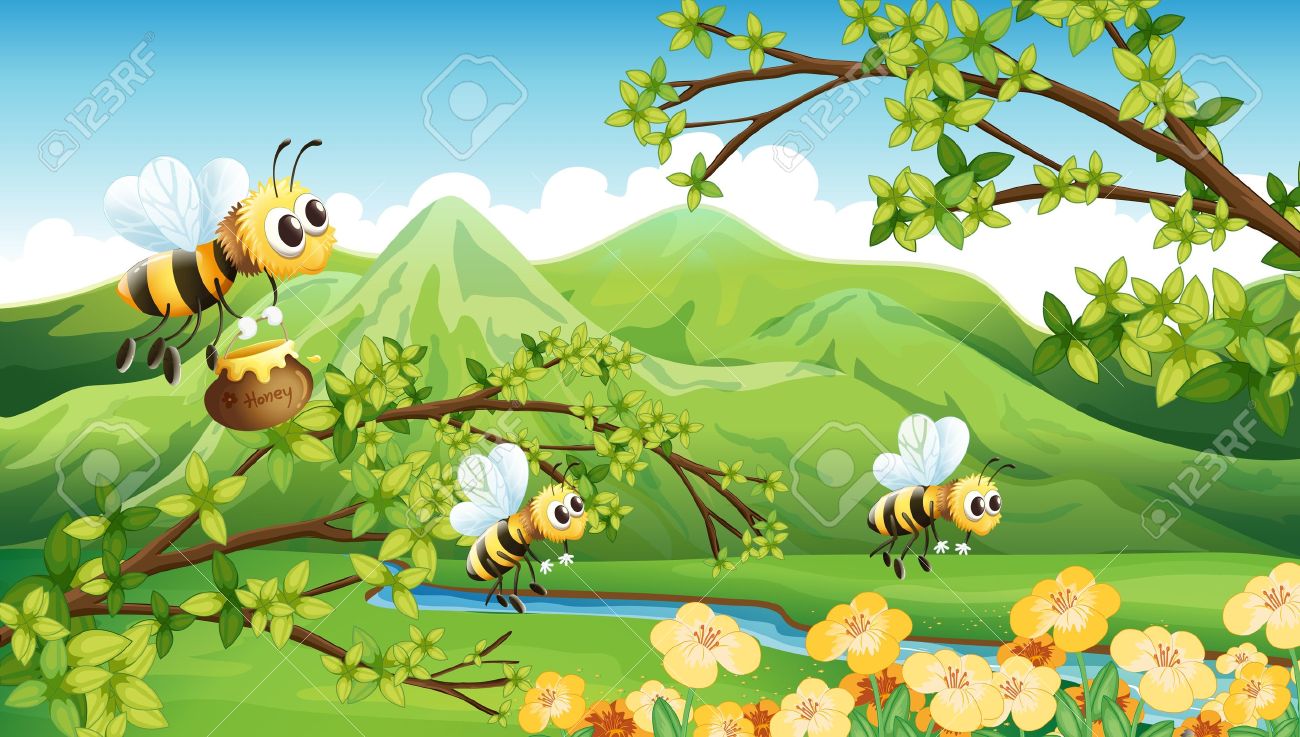 山の近くの蜂のイラストのイラスト素材 ベクタ Image