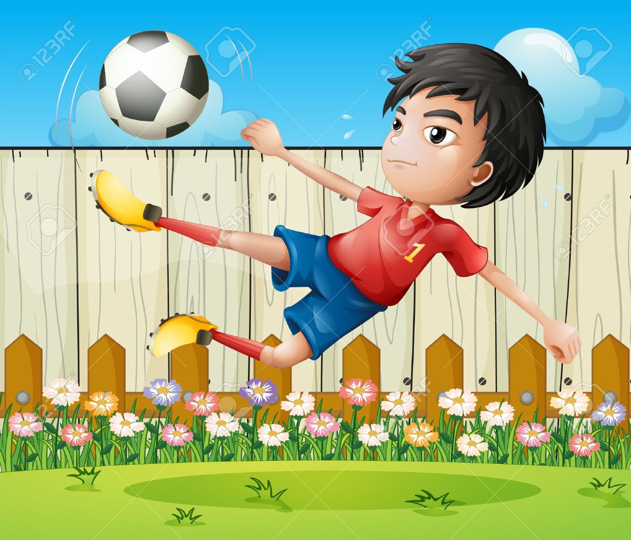 柵の中サッカー少年のイラスト のイラスト素材 ベクタ Image 柵の中サッカー少年のイラスト のイラスト素材 ベクタ Image