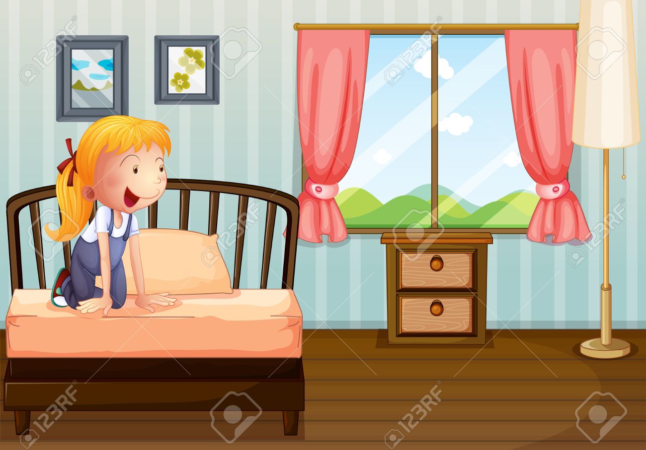 彼女の部屋で笑っている女の子のイラスト のイラスト素材 ベクタ Image